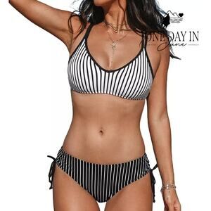 Cupshe Ruched Side Striped Bikini Swimsuit Size XL